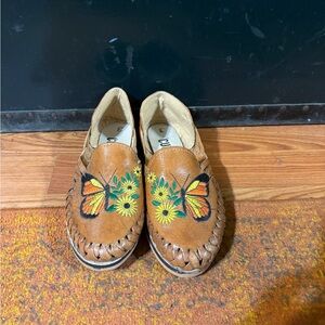 Brown lather Mexican loafers with Butterfly Design